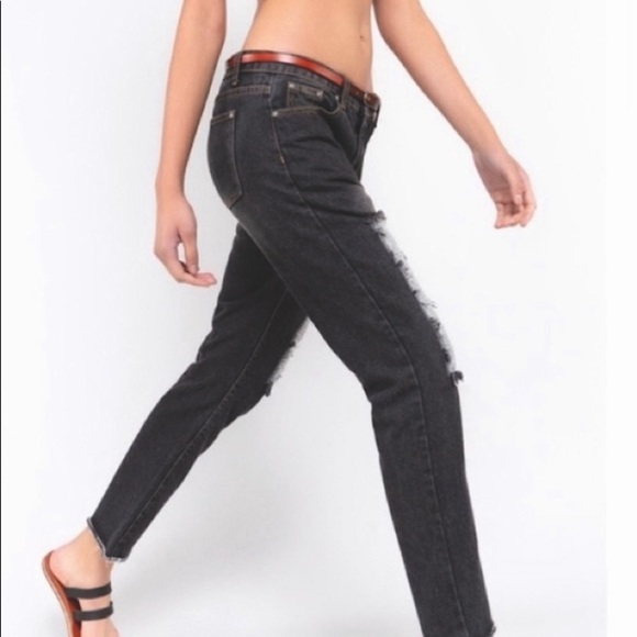 #4016 POL Women’s Black Denim Boyfriend Distressed Jeans - Picture 7 of 15